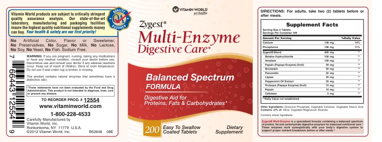 Label for Zygest Multi-Enzyme