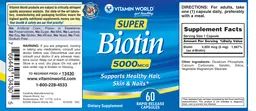 Label for Super Biotin 5000 mcg