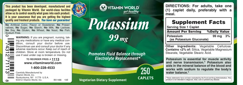 Label for Potassium 99 mg