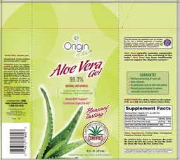 Label for Aloe Vera Gel 99.3% Natural Unflavored