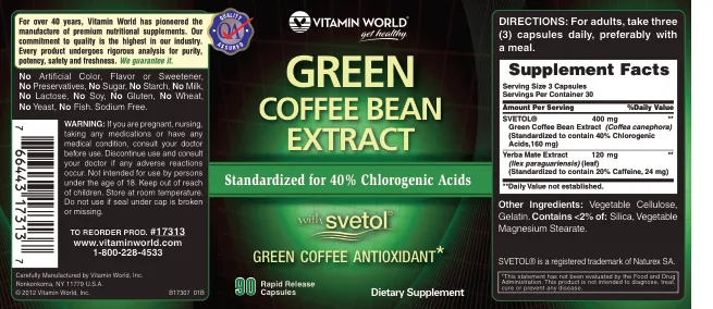 Label for Green Coffee Bean Extract