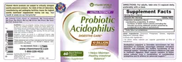 Label for Ultra Potency Probiotic Acidophilus