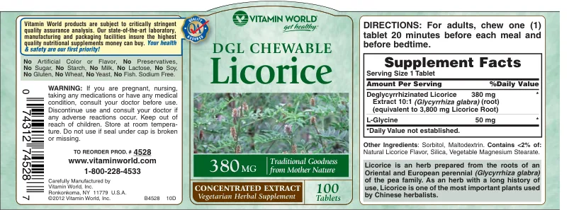 Label for DGL Chewable Licorice 380 mg