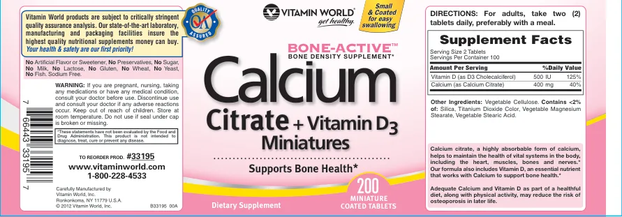 Label for Calcium Citrate + Vitamin D3 Miniatures