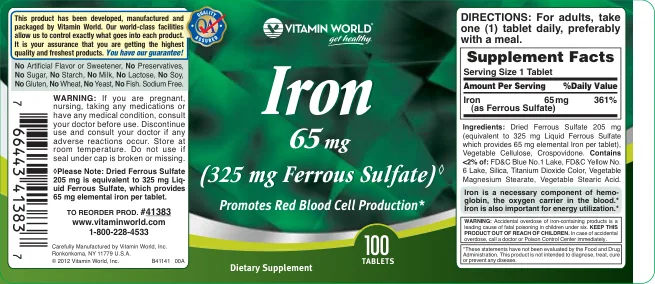 Label for Iron 65 mg