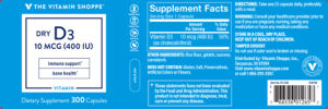 Label for Dry D3 10 mcg (400 IU)
