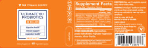 Label for Ultimate 10+ Probiotics 30 Billion