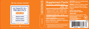 Label for Ultimate 10+ Probiotics 50 Billion