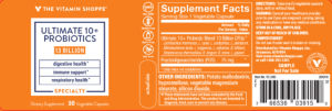 Label for Ultimate 10+ Probiotics 13 Billion