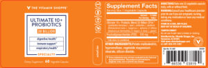 Label for Ultimate 10+ Probiotics 20 Billion