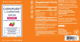 Label for Carnipure L-Carnitine 3000 mg Raspberry