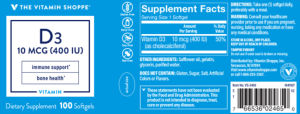 Label for D3 10 mcg (400 IU)