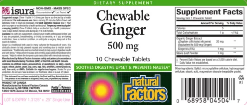 Label for Chewable Ginger 500 mg