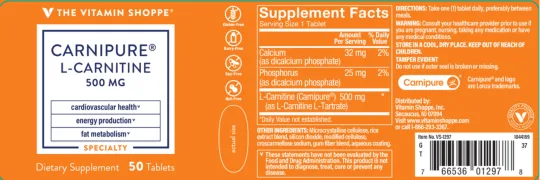 Label for Carnipure L-Carnitine 500 mg