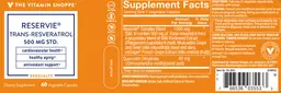Label for Reservie Trans-Resveratrol 500 mg Std.