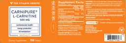 Label for Carnipure L-Carnitine 500 mg