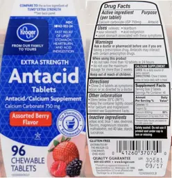 Label for Extra Strength Antacid Tablets