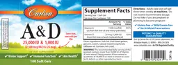 Label for A & D 25,000 IU (7,500 mcg RAE) & 1,000 IU (25 mcg)
