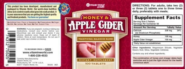 Label for Honey & Apple Cider Vinegar