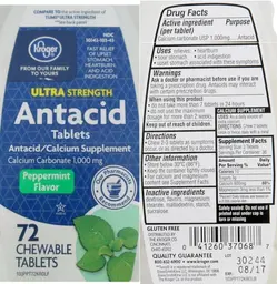 Label for Ultra Strength Antacid Tablets Peppermint Flavor