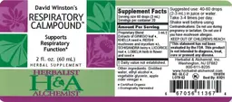 Label for David Winston's Respiratory Calmpound