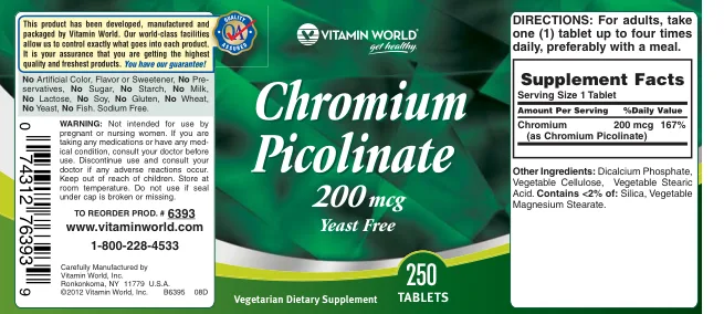 Label for Chromium Picolinate 200 mcg