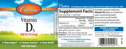 Label for Vitamin D3 400 IU (10 mcg)