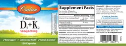 Label for Vitamin D3 + K2 50 mcg & 90 mcg