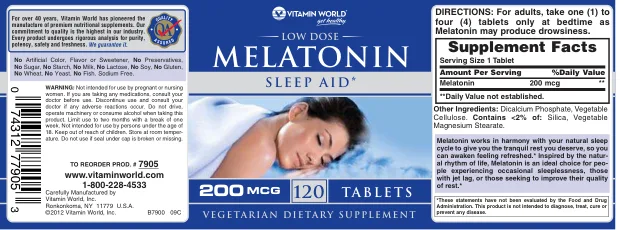 Label for Low Dose Melatonin 200 mcg