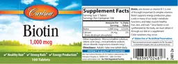 Label for Biotin 1,000 mcg