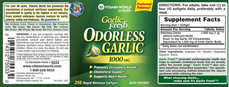 Garlic Fresh Odorless Garlic 1000 mg