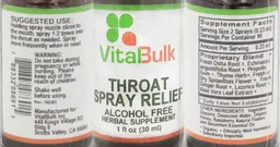 Label for Throat Spray Relief Alcohol Free