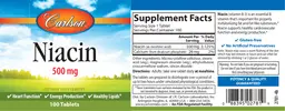 Label for Niacin 500 mg