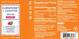 Label for Carnipure L-Carnitine 3000 mg Raspberry