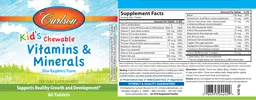 Label for Kid's Chewable Vitamins & Minerals Blue Raspberry Flavor