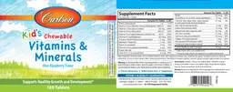 Label for Kid's Chewable Vitamins & Minerals Blue Raspberry Flavor