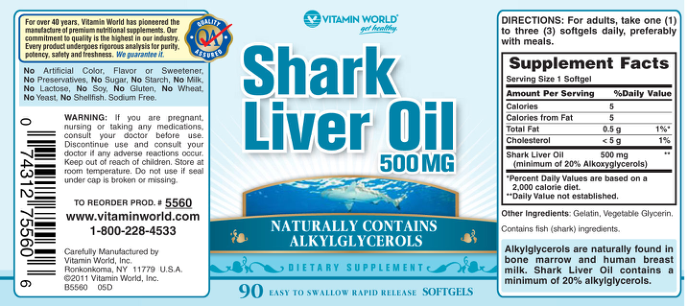 Label for Shark Liver Oil 500 mg