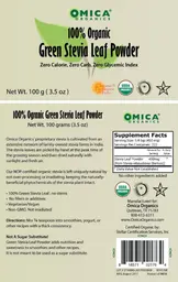 Label for 100% Organic Green Stevia Leaf Powder