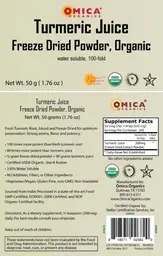 Label for Turmeric Juice Freeze Dried Powder, Organic