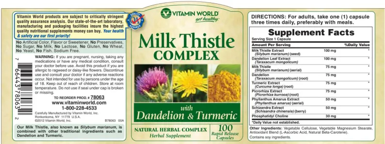 Label for Milk Thistle Complex With Dandelion & Turmeric
