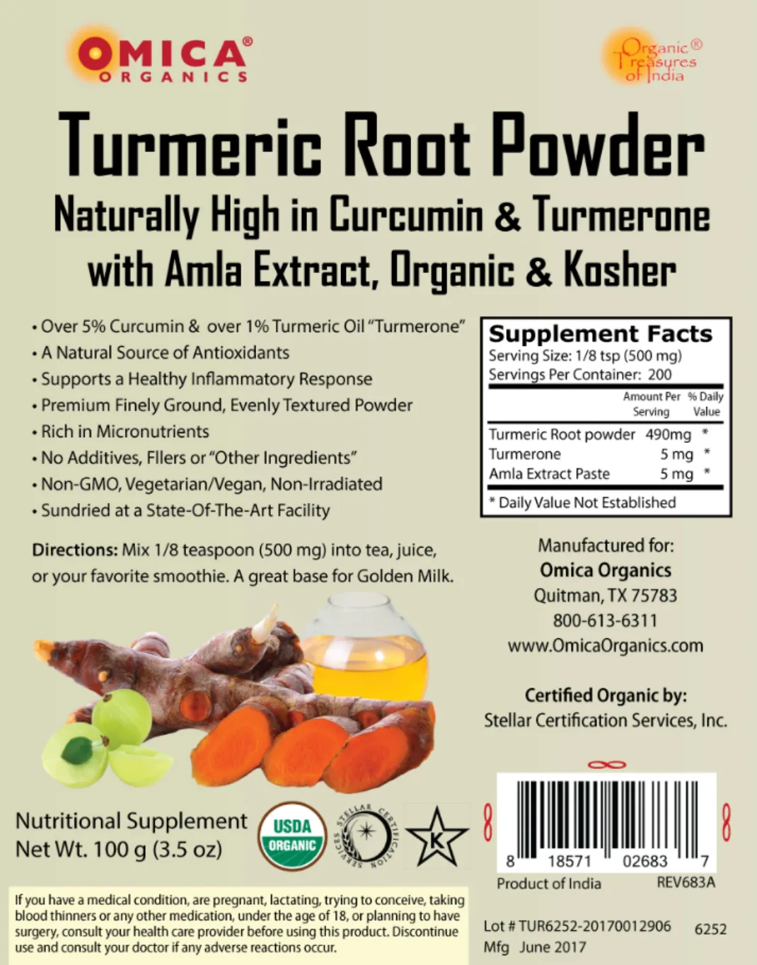 Label for Turmeric Root Powder