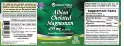 Label for Albion Chelated Magnesium 700 mg