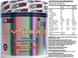 Label for OxyShred Ultra Concentration Super Potent Wild Melon