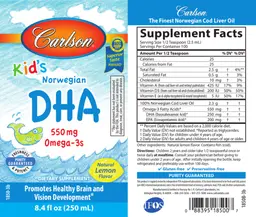Label for Kid's DHA Natural Lemon Flavor