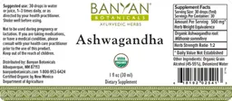 Label for Ashwagandha Tablets