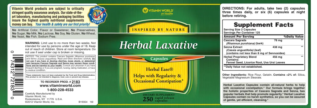 Label for Herbal Laxative Capsules