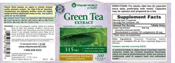 Label for Green Tea Extract 315 mg