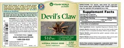 Label for Devil's Claw 510 mg
