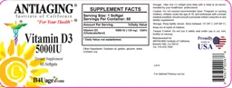 Label for Vitamin D3 5000 IU