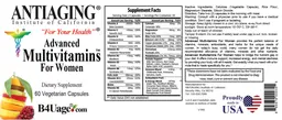Label for Advanced Multivitamins For Women